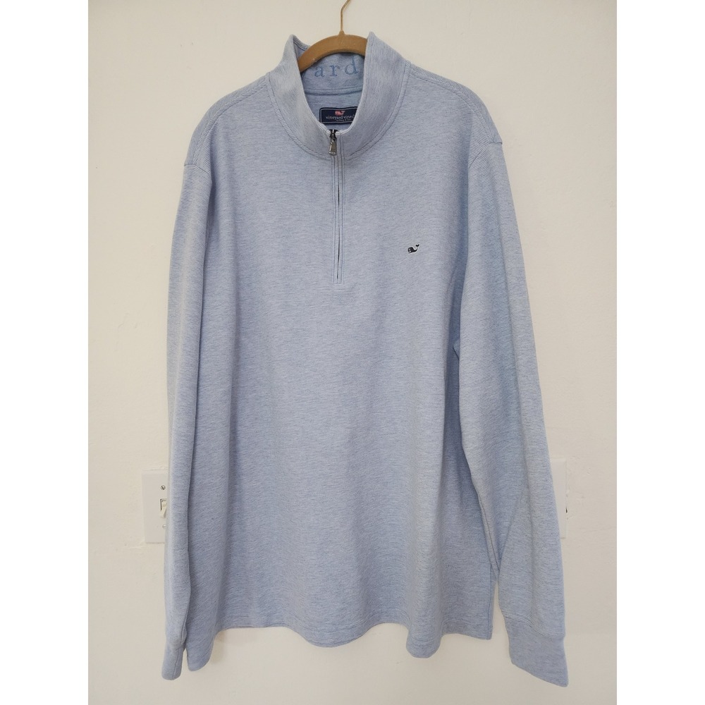 Vineyard Vines Mens 2XB Light Blue Heathered Quarter Zip Pullover Sweater